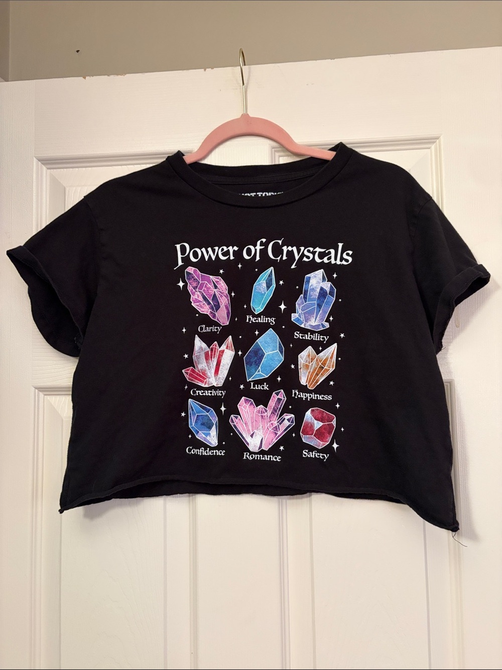 Hot Topic Black Power of Crystals Graphic Tee with Colorful Crystals